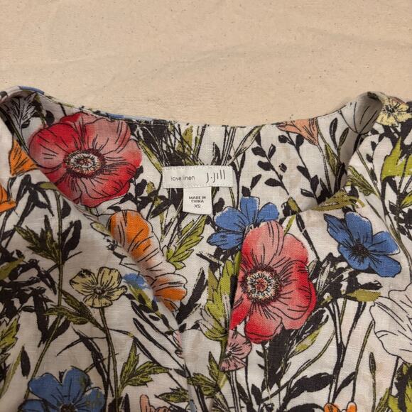 J.Jill Love Linen Floral Shift Dress XS Sleeveless Wildflower Summer Knee Length - Picture 4 of 7